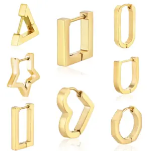 1 Piece Hip-Hop Rock Simple Style Star Heart Shape Metal Button 304 Stainless Steel Copper Gold Plated Hoop Earrings