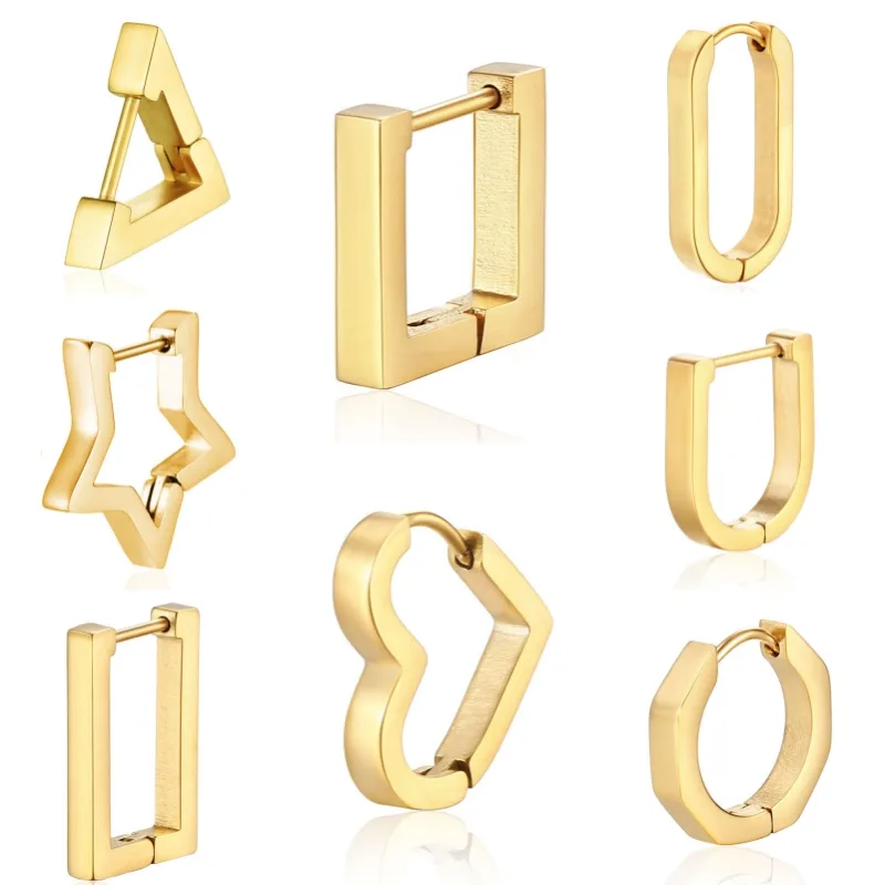 Wholesale 1 Piece Hip-Hop Rock Simple Style Star Heart Shape Metal Button 304 Stainless Steel Copper Gold Plated Hoop Earrings