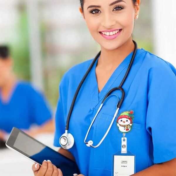 Wholesale Cute Christmas Snowman Series Retractable Rotating Doctor and Nurse ID Badge