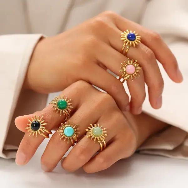 Wholesale PVD Coated Real Gold Plated 18K Gold Flower 304 Stainless Steel Modern Style Waterproof Non Tarnish Open Rings