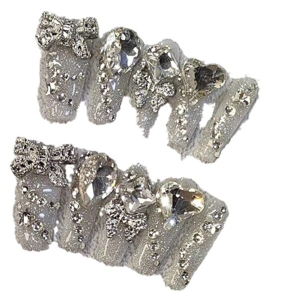 Wholesale Xishiji Manicure Purely Handmade Wearable Nails Heavy Industry Full Diamond Solid Color Explosive Long Fake Nails