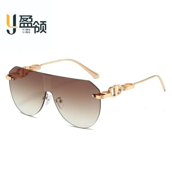 Wholesale New Metal Personalized Men's Sunglasses, High-End Cross-Border Frameless Fashionable Anti-Uv Trendy Sunglasses for Women Gold