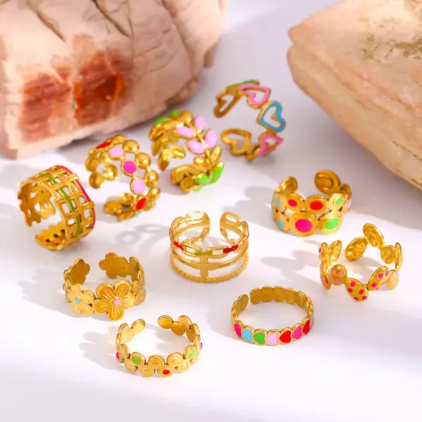Wholesale Jewelry Cute Streetwear Heart Shape 304 Stainless Steel Enamel Open Rings