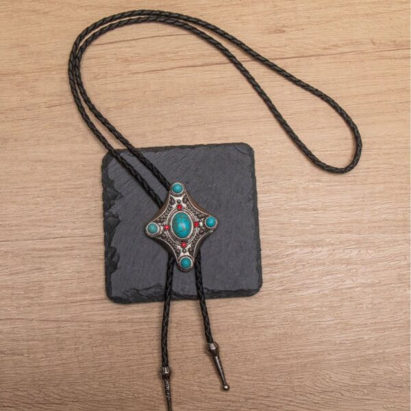 Wholesale Retro bolo tie collar necklace with eagle and natural turquoise bolo leather cord