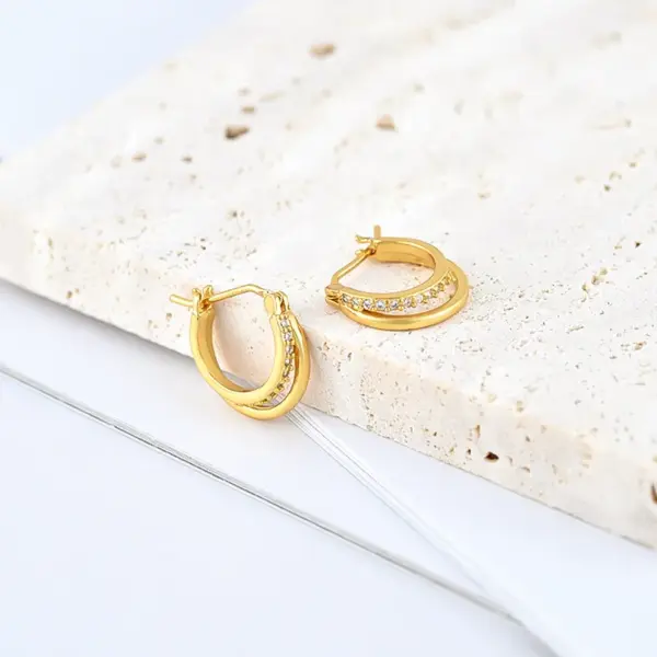 Wholesale Simple Style Geometric Plating Metal Artificial Gemstones Copper Earrings