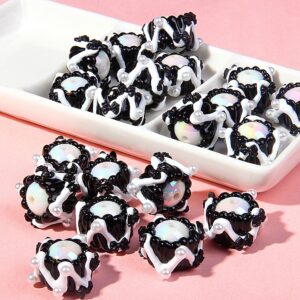 White beads + black and white cream + bow + beads / One