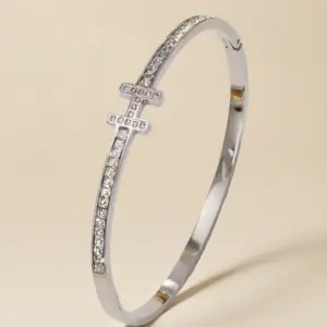 39-D-6 Steel Color H-shaped Diamond Bracelet