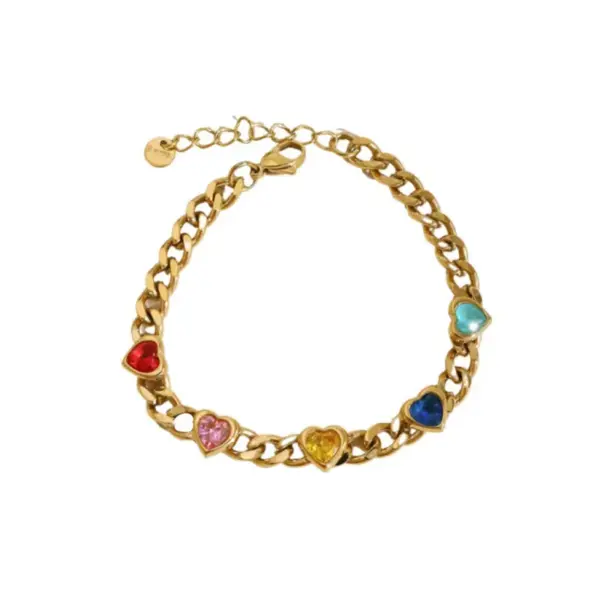 Wholesale Fashion Heart Shape 304 Stainless Steel 16K Gold Plated White Gold Plated Gold Plated Zircon Stainless Steel Bracelets In Bulk