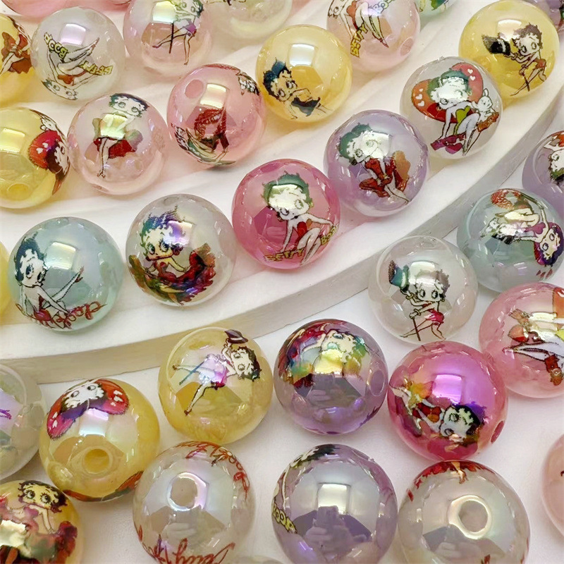 Wholesale 16mm fashion cartoon betty round beads diy bag chain necklace string pen phone chain earrings hair rope aessories