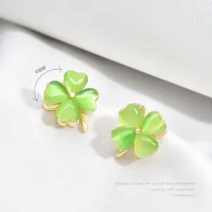 [Green] Four Leaf Clover Ear Stud