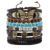 Wholesale Vintage Butterfly Flower Turquoise Leather Braided Set Leather Bracelet