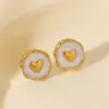 Wholesale PVD Coated Real Gold Plated Round Heart Shape 304 Stainless Steel Elegant Waterproof Non Tarnish Ear Studs