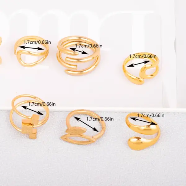 Wholesale 304 Stainless Steel Star Mermaid Snowflake PVD Coated Stone-Free Golden Plated Elegant Cute Romantic Open Rings