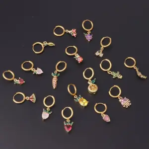 Wholesale 1 Piece Fashion Fruit Plating Inlay Copper Zircon Drop Earrings
