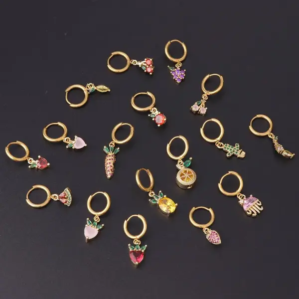 Wholesale 1 Piece Fashion Fruit Plating Inlay Copper Zircon Drop Earrings