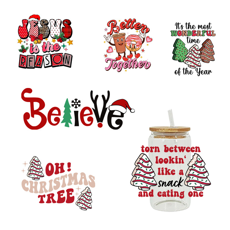 Wholesale Colorful Christmas Tree 16oz C UV DTF Wraps