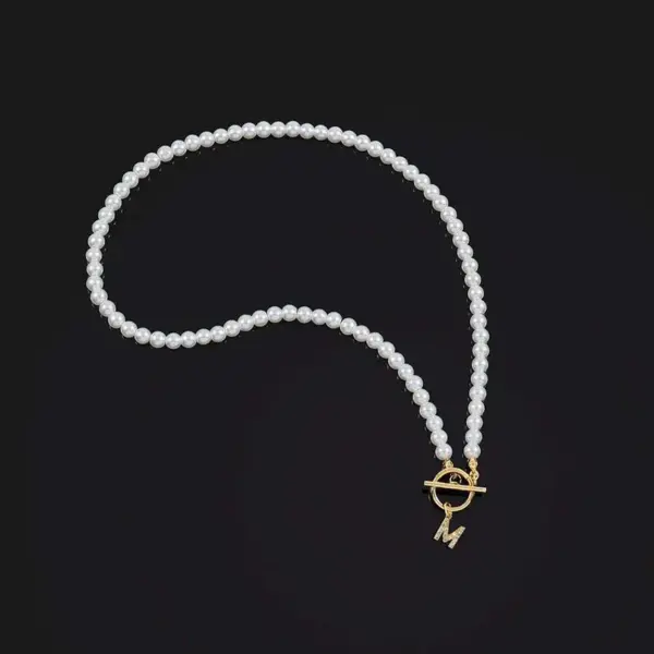 Wholesale 304 Stainless Steel Artificial Pearl Copper Letter Pendant Necklace