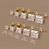 Wholesale 1 Pair Simple Style Square Inlay 304 Stainless Steel Zircon 18K Gold Plated Stainless Steel Earrings
