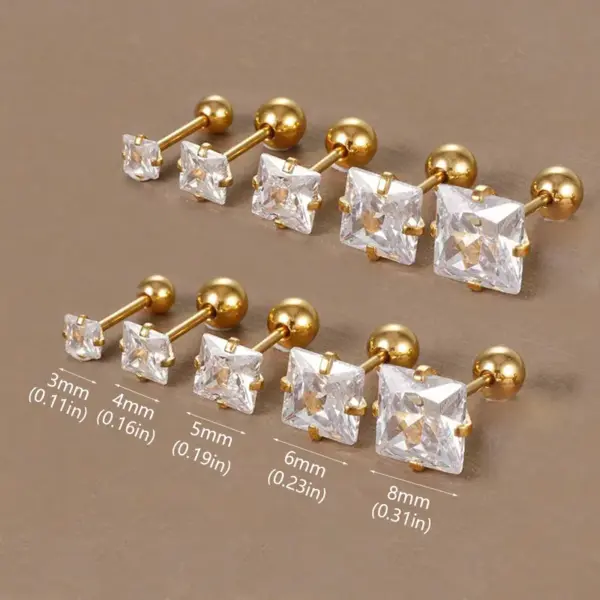 Wholesale 1 Pair Simple Style Square Inlay 304 Stainless Steel Zircon 18K Gold Plated Stainless Steel Earrings