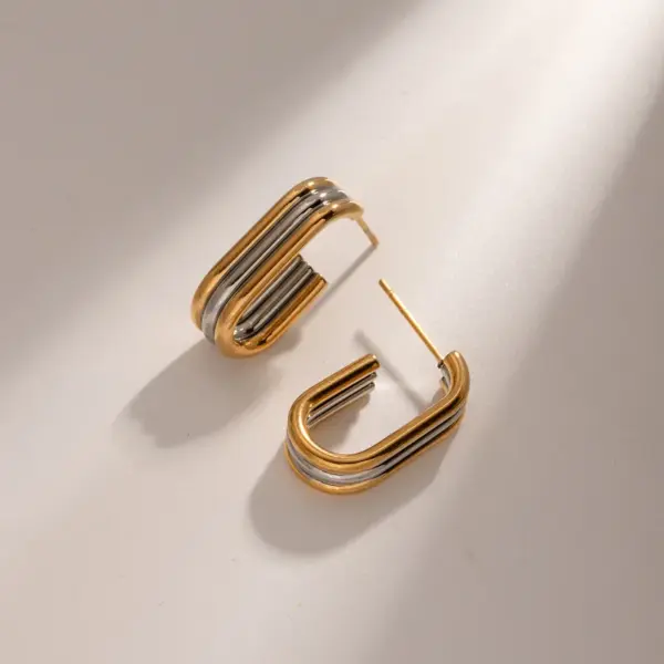 Wholesale 304 Stainless Steel Color Block PVD Coated 18K Gold Plated Real Gold Plated Simple Style Commute Waterproof Non Tarnish Plating Gold Earrings