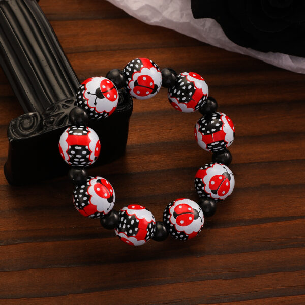 Wholesale Seven-spotted ladybug-shaped printed wooden bead bracelet
