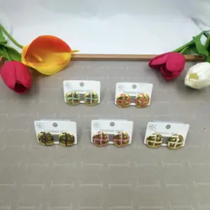 Round Cross Pattern Oil Drop Earrings Random Color / 18k