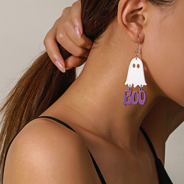 Wholesale Halloween Ghost BOO Letter Patchwork Sequin Acrylic Earrings