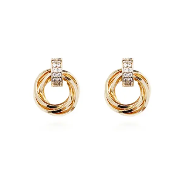 Wholesale Copper Geometric Round Zircon 14K Gold Plated Vintage Style Simple Style Gold Ear Studs