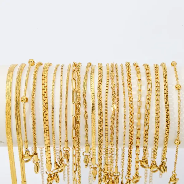 Wholesale Real Gold Plated Geometric 304 Stainless Steel Simple Style Classic Style Waterproof Non Tarnish 304 Stainless Steel Chain Bracelet