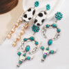 Wholesale Amazon Explosions Bohemian Ethnic Style Earrings Turquoise Milk Pattern Leather Diamond Hollow Earrings Earrings