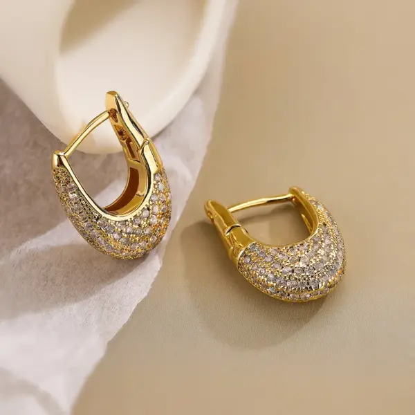 Copper U Shape Zircon Simple Style Commute Earrings