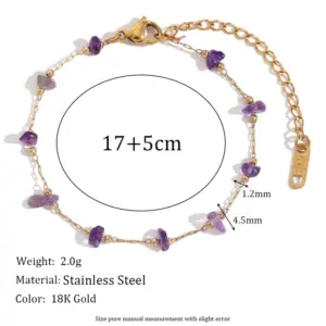 Natural Gravel Handmade Chain Bracelet 17 5-Gold-Amethyst