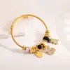 304 Stainless Steel Alloy Gold Plated Cute Romantic Sweet Beaded Plating Inlay Devil'S Eye Bear Artificial Crystal Bangle