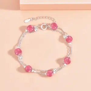 Strawberry Quartz Double-Layer Bracelet (Silver)