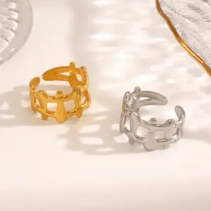 Wholesale Ion Plating (IP) 18K Gold Plated Solid Color 304 Stainless Steel IG Style Waterproof Non Tarnish Open Rings