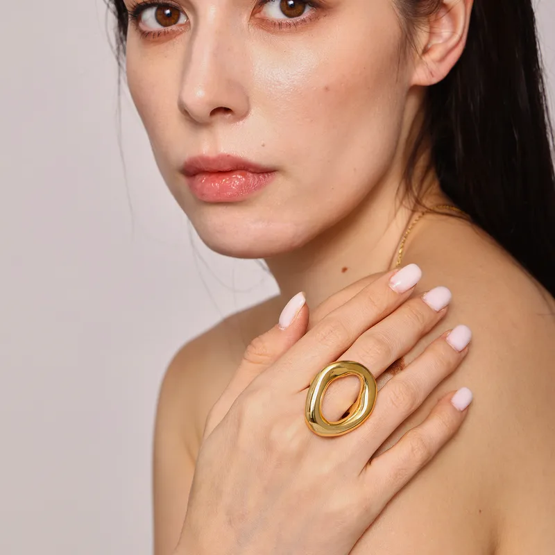Wholesale PVD Coated Real Gold Plated 18K Gold Geometric 304 Stainless Steel Luxurious Vacation Waterproof Non Tarnish Rings Necklace