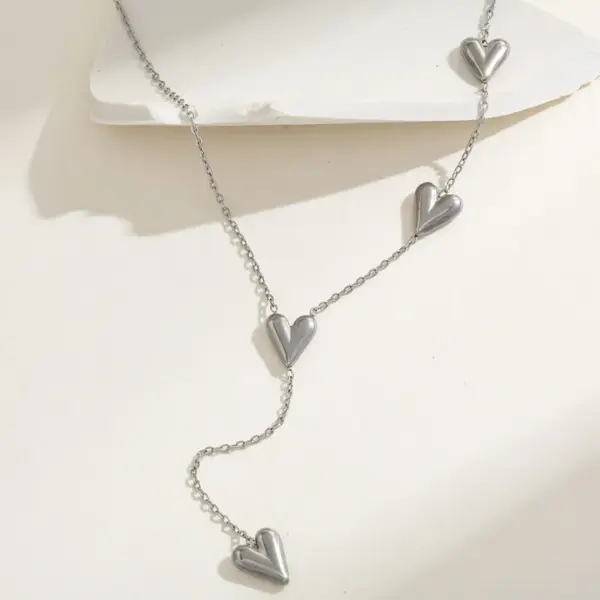 PVD Coated Real Gold Plated Heart Shape 304 Stainless Steel Simple Style Waterproof Non Tarnish Surgical Steel Plating Lobster Trigger Clasp Closure Long Necklace