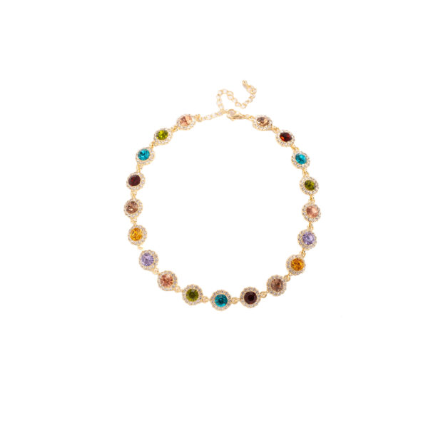 Wholesale Retro Light Luxury Colorful Diamond Water Drop Round Clavicle Chain Niche Personality Super Flash High-grade Elegant Necklace