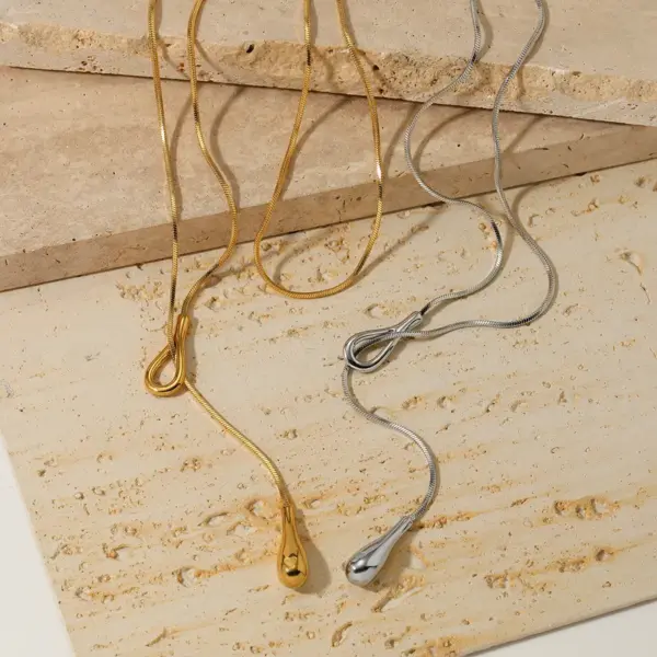 PVD Coated Real Gold Plated 16K White Plating Water Droplets 304 Stainless Steel Simple Style Waterproof Non Tarnish Pendant Necklace