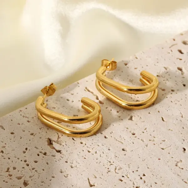 Wholesale C Shape Plating Stainless Steel No Inlaid Gold Plated Earrings