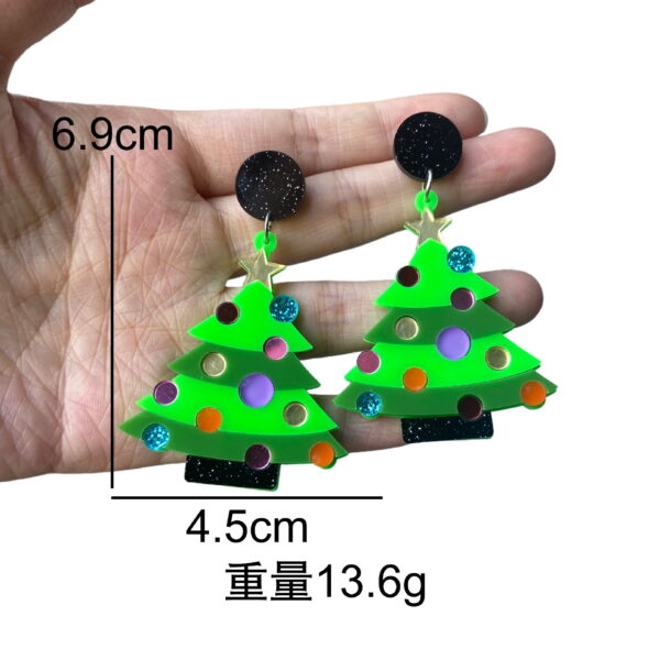 Wholesale Christmas acrylic earrings with colorful patchwork green and pink Christmas tree design