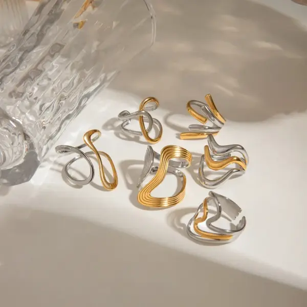 PVD Coated Real Gold Plated Irregular 304 Stainless Steel Modern Style Simple Style Waterproof Non Tarnish Open Rings Rings