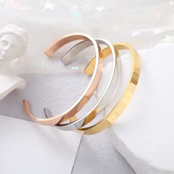 Wholesale Simple Style C Shape Stainless Steel Polishing Cuff Bracelets