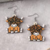 Wholesale Cross-border western style retro HAY GIRL cow head alpine cow personality pendant earrings double-sided wooden earrings gift