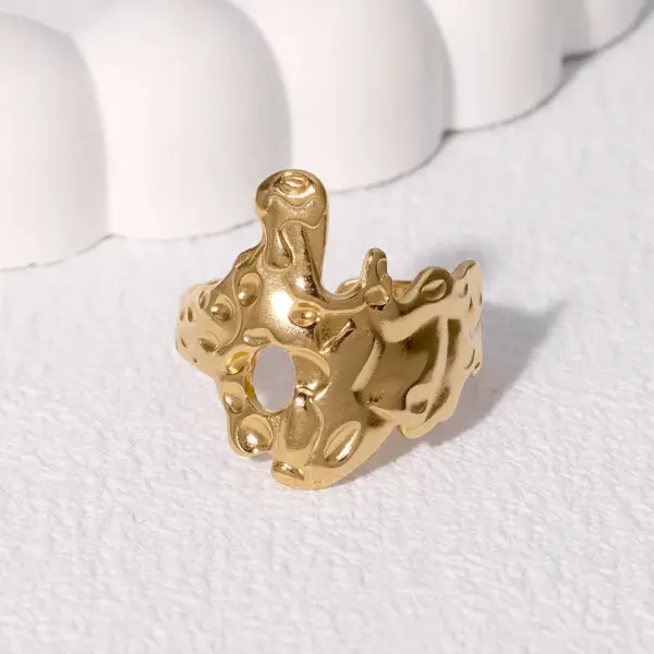 PVD Coated Real Gold Plated 18K Gold Irregular 304 Stainless Steel Cool Style IG Style Waterproof Non Tarnish Open Rings