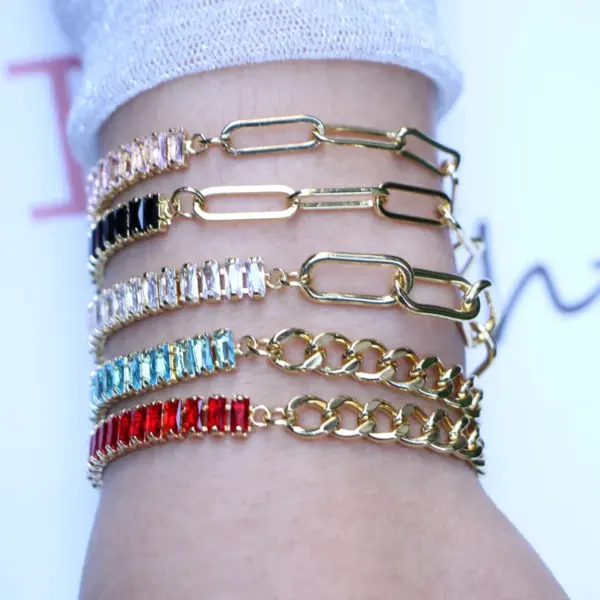 Wholesale Fashion Geometric Copper Plating Artificial Gemstones Bracelets