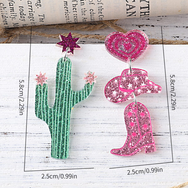 Wholesale Cross-border New Western Style Cactus Denim Hat Boots Sequin Acrylic Pendant Earrings Asymmetric Earrings