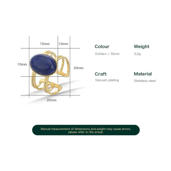 Wholesale Fashion Geometric Stainless Steel Open Ring Natural Stone Stainless Steel Rings