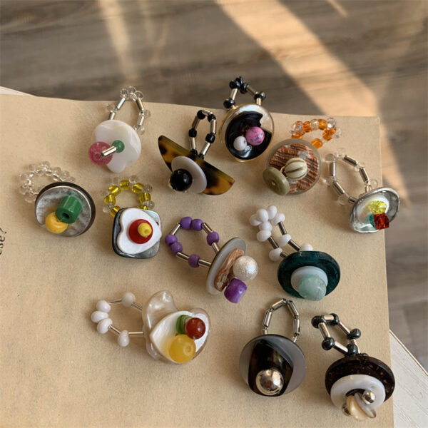 Wholesale Multi-Element ~ vintage beaded ring for women trendy light luxury niche design index finger ring cold wind elastic stacked ring