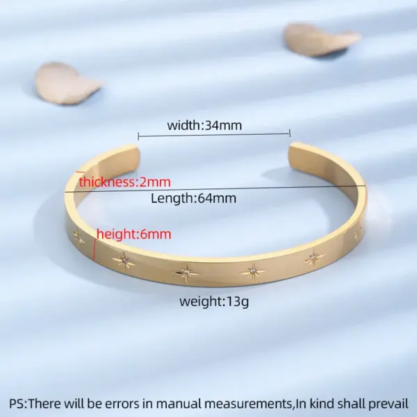 PVD Coated Real Gold Plated 18K Gold Star 304 Stainless Steel Elegant Simple Style Waterproof Non Tarnish 304 Stainless Steel Cu Bracelets